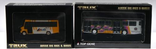 QUEENSLAND BUSES: Two 1:76 scale Trux diecast models including Mercedes Minibus Route 20 Pacific Fair Model No. TX14 & I B C Mark II Bus Model No.TX23, both buses used to service Pacific Fair QLD. Boxed.