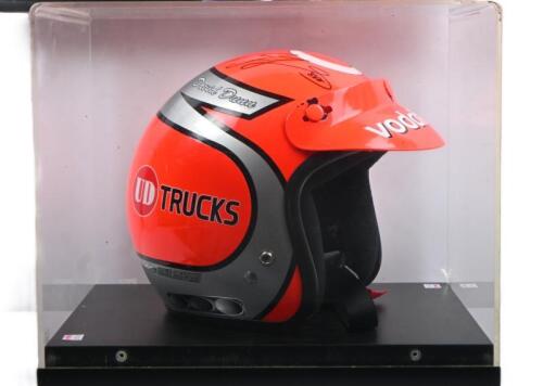 LOWNDES/WHINCUP: A KARL'S CREATIONS personalised vodafone helmet. Helmet signed in black marker by Craig Lowndes & Jamie Whincup