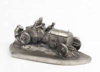 PEWTER VETERAN CAR: An original circa 1905&nbsp;silver plate pewter racing&nbsp;car with inkwell, signed in cast Wilhelm Zwick