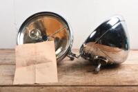 LUCAS: A pair rare new old stock Lucas P100 Bulls Eye head lamps. Lense diameters of 26cm