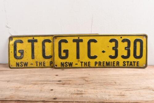 FERRARI: Two New South Wales 'GTC 330' yellow and black number plates
