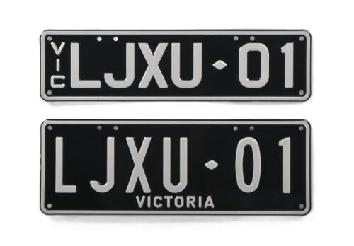 LJ XU-1: A set of black and white Victorian number plates - 'LJXU-01'. With rights to display
