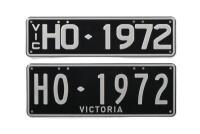 HO: A set of black and white Victorian number plates - 'HO - 1972'. With rights to display