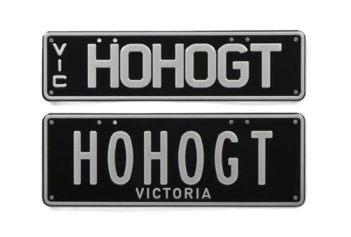 HO GT: A set of black and white Victorian number plates - 'HOHOGT'. With rights to display