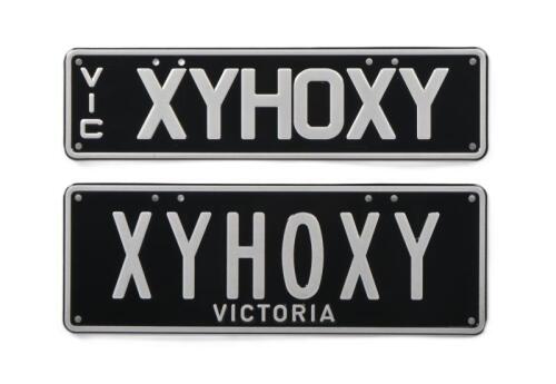 XY HO: A set of black and white Victorian number plates - 'XYHOXY'. With rights to display