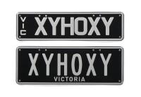 XY HO: A set of black and white Victorian number plates - 'XYHOXY'. With rights to display