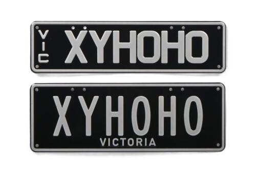 XY HO: A set of black and white Victorian number plates - 'XYHOHO'. With rights to display