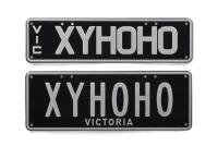 XY HO: A set of black and white Victorian number plates - 'XYHOHO'. With rights to display
