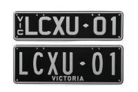 LC XU-01: A set of black and white Victorian number plates - 'LCXU-01'. With rights to display