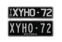 XY HO: A set of black and white Victorian number plates - 'XYHO - 72'. With rights to display