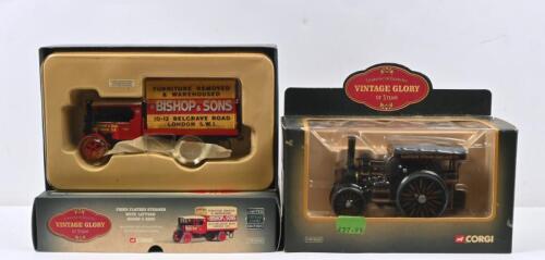 STEAM: Two&nbsp;1/50 scale CORGI models. Foden Flatbed Steamer with 'Liftvan', model in 'BISHOP & SONS'&nbsp;livery (80202) & CORGI Fowler B6 Road Locomotive & Badge 'TITAN' (80106)