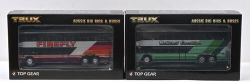 DENNING: Two 1:76 scale TRUX 'AUSSIE BIG RIGS & BUSES' 1988 Denning models. TX09B in 'FIREFLY' & TX9F 'Ballarat Coachlines' liveries
