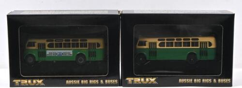 DAIMLER/LEYLAND: Two 1:76 scale TRUX 'AUSSIE BIG RIGS & BUSES'. 952 Leyland Tiger OPS2 Single Deck Bus (TX7C) in green/cream Route 40, Sydney livery & 1953 Daimler CV Single Deck Bus (TX1) in green/cream Taronga Park Zoo livery