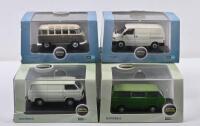 VW BUS/VANS: Four 1:76 scale OXFORD AUTOMOBILE and Commercials vans. VW T1, T4 & T25 vans