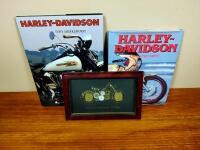 HARLEY-DAVIDSON: One framed Motorcycle Art and two Harley-Davidson books