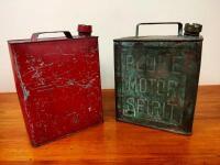 PLUME: Two early 2-gallon tins, one branded Plume Motor Spirit