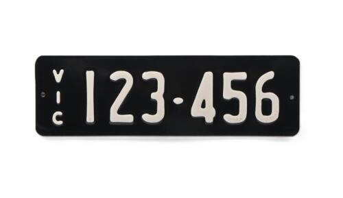 The revered six digit Victorian Heritage &lsquo;Ascending Plate 123-456', sold with rights to display - Single ownership past 40 years [Location: Melbourne]