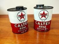 CALTEX: Two 'Caltex RPM Motor Oil' oil cans, S.A.E 30 and S.A.E 40 - 3