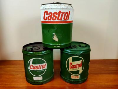 CASTROL: Three 20 litre Castrol motor oil drums