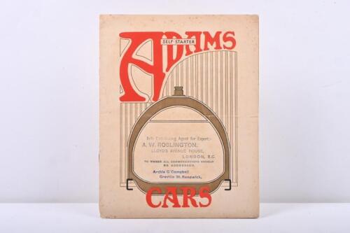 ADAMS CARS: A 1911/1912 'ADAMS CARS - SELF-STATER' sales brochure