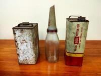 SHELL: Three Shell 'X-100 items including two tins and glass oil bottle. - 2