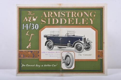 14 · ARMSTRONG SIDDELEY: A circa 1920's 'ARMSTRONG SIDDELEY - The NEW 14/30 h.p.' four page sales brochure