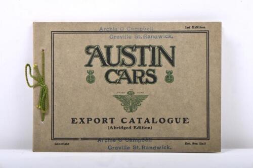 17 · AUSTIN: A circa 1913 AUSTIN CARS model range 1st Edition EXPORT catalogue. Small format abridged edition