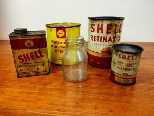 SHELL: Five Shell related items include an embossed oil bottle
