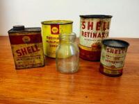 SHELL: Five Shell related items include an embossed oil bottle