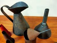 GARAGENALIA: A collection of garagenalia including oil bottle pourers, funnels, jug and Golden Fleece role of unused grease tickets from 'F.C Greenway Leichhardt' - 5