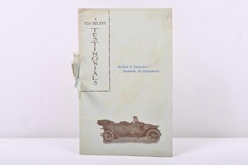 DARRACQ: A circa 1912 'A FEW RECENT TESTIMONIALS' booklet for Darracq Motor Cars