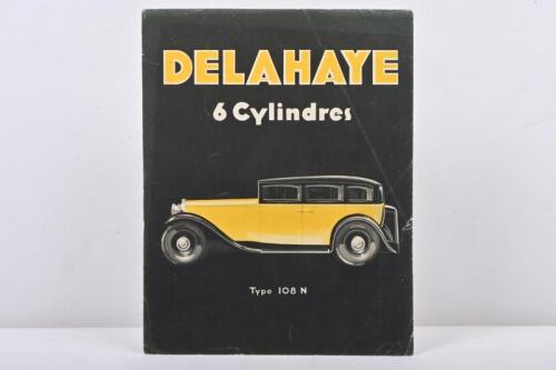 DELAHAYE: An original 1930's 'DELAHAYE 6 Cylindres - Type 108 N' Specification Sheet