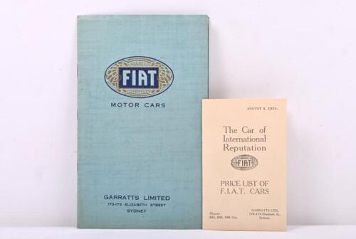 94 · FIAT: An Australian issued, 1924 twelve page FIAT MOTOR CARS model range brochure as prepared for GARRATTS LIMITED, Sydney