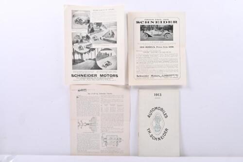 225 · TH.SCHNEIDER: A collection of publications related to TH. SCHNEIDER. 1913 'TH. SCHNEIDER MOTORS' model range sales brochure, SCHNEIDER racing success sheet & related articles