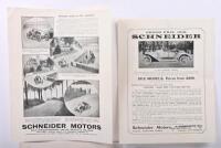 TH.SCHNEIDER: A collection of publications related to TH. SCHNEIDER. 1913 'TH. SCHNEIDER MOTORS' model range sales brochure, SCHNEIDER racing success sheet & related articles - 2