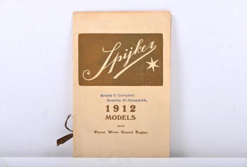 SPYKER: A SPYKER 20 H.P. SALES BROCHURE, 1912. Engine & Chassis pictures