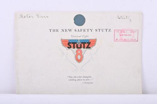 STUTZ: An original 'The New Safety Stutz Vertical Eight' STUTZ 8 sales brochure, circa 1928
