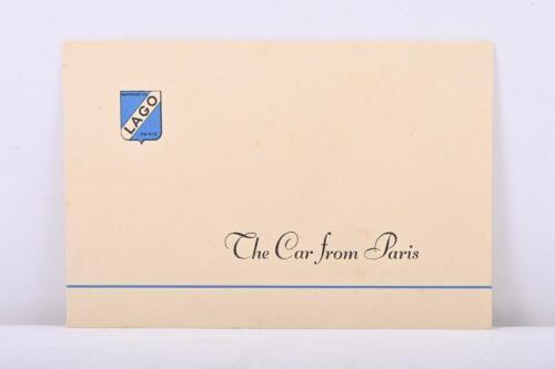 TALBOT-LAGO: A 1954 Talbot-Lago three fold, carded specifications brochure