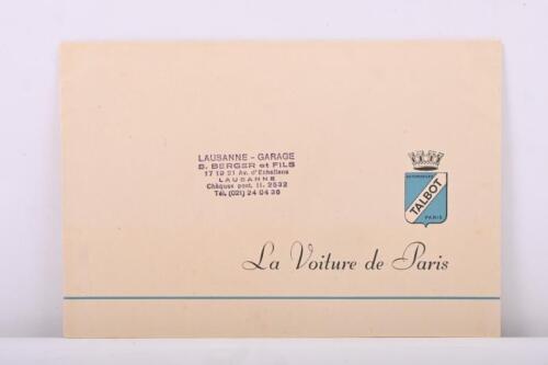 TALBOT: A circa 1950's TALBOT LAGO sales brochure. "LAGO-RECORD" and "LAGO GRAND SPORT" technical characteristics