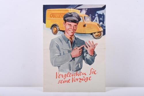 GOLIATH: A circa 1930's Goliath three-wheeler fold out model sales brochure