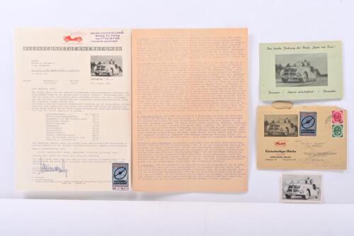 140 · KLEINSCHNITTGER: An interesting group of Kleinschnittger F 125 1953 literature and correspondence. Personalised Australian letter, model detail sheet & technical data sheet
