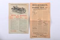 METZ: Two literature items related to Metz Runabout's. 'METZ "22" Runabout SPECIFICATION sheet