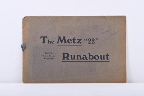 METZ: A 1912 'The Metz "22" Runabout sales brochure, as prepared for BROWN & HELLICAR, Ltd, Sydney