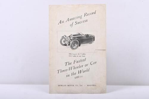 170 · MORGAN: A 1920's "Morgan Runabout." four page information brochure detailing world records and successes of the Morgan Runabout