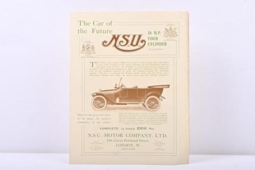 N.S.U: A vintage 1913 'N.S.U. 18 H.P. FOUR CYLINDER (Four-Seater)' sales brochure
