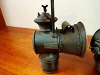 LAMPS: A pair of Edwardian Acetylene brass lamps with convex glass - 6