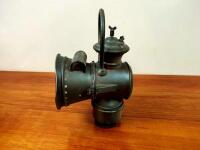 LAMPS: A pair of Edwardian Acetylene brass lamps with convex glass - 8