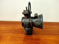 LAMPS: A pair of Edwardian Acetylene brass lamps with convex glass - 10