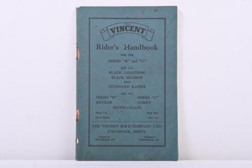 72 · VINCENT: An original 1952, Sixth Edition of 'THE VINCENT Rider's Handbook - FOR THE SERIES "B" AND "C", Black Lightning, Black Shadow, Standard Rapide, Comet, Meteor'