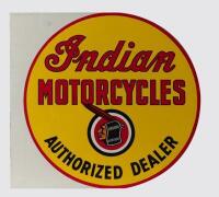 INDIAN: An Indian Motorcycles 'Authorized Dealer' double sided post mount metal&nbsp;sign, believed to have been&nbsp;produced circa 1990s, 61cm high, 66cm wide.